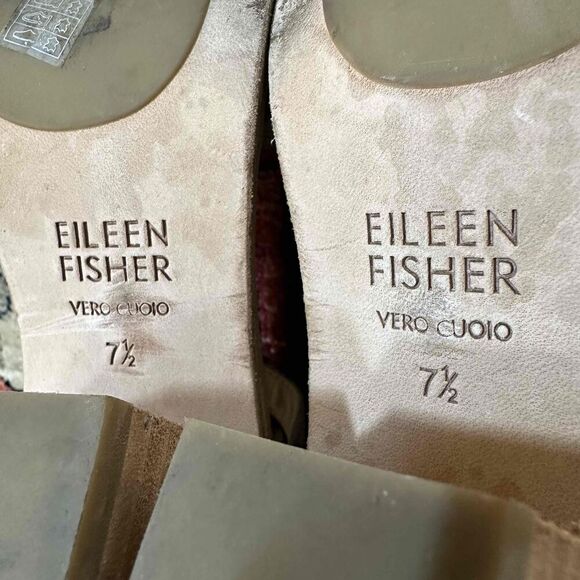 Eileen Fisher Gold Strappy Open Toe Block Heel Sandals - Picture 9 of 9